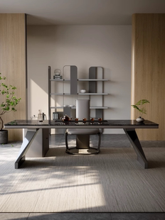 轻奢岩板茶桌现代意式极简别墅办公室茶桌椅组合简约现代茶台套装