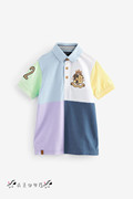 NEXT英国男童装24夏男大童黄蓝白紫拼色徽章学院风POLO衫T恤