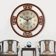 新中式客厅挂钟时钟中国风古典钟表圆形，钟家用(钟家用)装饰木钟墙钟壁挂表