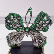 设计师珠宝重工祖母绿大蝴蝶，大款旗袍中国风纯银胸针红宝石