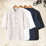 唐装男夏季薄款短袖中国风男装，中式复古盘扣，纯棉半袖衬衫汉服茶服