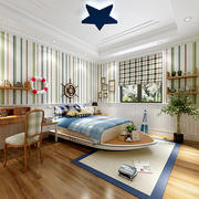 中地海英伦蓝色彩色，竖条纹墙纸现代简约客厅卧室背景墙儿童纯壁纸