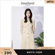 Goodland美地女装冬季设计感时尚修身蕾丝衬衫连衣裙
