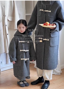 韩版儿童双面羊绒套装儿童冬中大童加厚毛呢外套棉服男