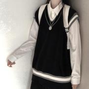 两件套装春秋女生学院风针织毛衣外搭叠穿马甲背心+衬衫