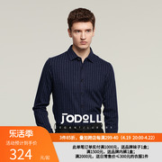 JODOLL乔顿春季简约时尚条纹T恤男舒适莫代尔棉商务衬衫领长袖t恤