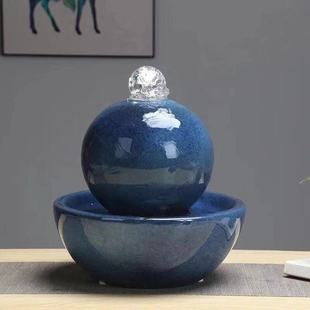 欧式陶瓷喷泉流水加湿器家居，客厅风水球创意工艺品办公室桌面摆件