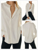 西班牙单设计(单设计)感荷叶，边袖雪纺长袖衬衫加厚圆领，白色时尚女休闲上衣