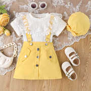 外贸跨境婴幼儿宝宝衣服，夏季娃娃领短袖，上衣背带短裙可爱女童套装