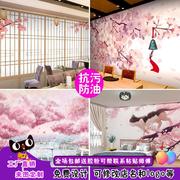 日式仿真木门3d墙纸粉色温馨寿司店壁纸和风榻榻米料理店背景墙布