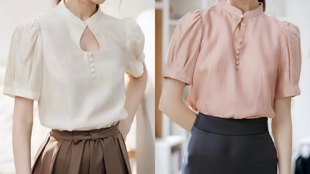 新中式轻国风立领短袖气质名媛衬衫女春季2024设计感显瘦上衣