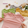 ins24夏季韩版婴儿可爱娃娃领纯色，短袖t恤宝宝薄款百搭打底衫上衣