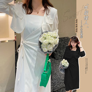 2022大码女装加肥连衣裙春夏韩版设计感西装吊带裙套装女纯色