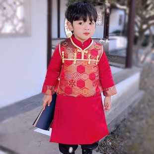 儿童唐装男童中式长袍汉服套装棉衣宝宝演出礼服中小童拜年服古装