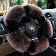汽车方向盘套冬季纯羊毛把套女通用长毛绒方向盘套保暖真皮毛一体