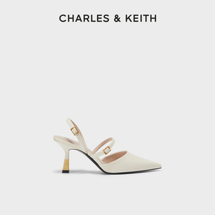 CHARLES&KEITH夏季女鞋CK1-60361412女士金属扣带饰尖头高跟凉鞋