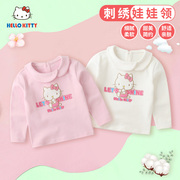 Hello Kitty童装女童春秋长袖T恤宝宝可爱套头刺绣娃娃领上衣