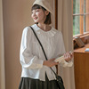 日系甜美小清新衬衫女2023秋季设计感大领子衬衣长袖上衣