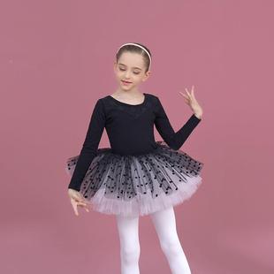 儿童舞蹈服黑色棉女童练功服蕾丝考级秋冬芭蕾舞纱裙中国舞