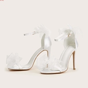 婚鞋细跟高跟凉鞋大码鱼嘴蕾丝Wedding shoes stiletto sandals