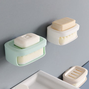带海绵擦沥水香皂盒家用浴室壁挂免打孔双层肥皂收纳盒置物架