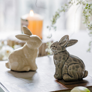 摆件兔子可爱玩具园艺陶瓷造景花盆微景观动物情侣送礼家居装饰品