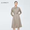 LANCY/朗姿羊毛2022冬季衬衫式连衣裙收腰显瘦通勤高端女裙子