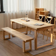 铁脚七北欧原木餐桌长方形饭桌家用吃饭桌子客厅长桌休闲桌白