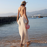 女青海湖旅游露背吊带挂脖拖地长裙度假连衣裙海边飘逸仙气沙滩裙
