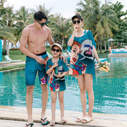 一家三口亲子泳衣母女家庭装显瘦大码运动泳装儿童分体三件套保守