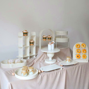 奶油色风格甜品台摆件，展示架婚礼摆台装饰生日蛋糕，架铁艺点心托盘