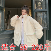 200斤胖人特大码女装灯芯绒棉服220棉袄冬装加厚工装派克棉衣外套