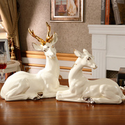 欧式奢华陶瓷鹿摆件一对客厅玄关电视柜家具样板房软装饰品摆设