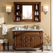 卫浴美式浴室柜洗手盆面盆，柜组合台盆，柜防水落地式橡木实木卫生间