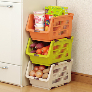 日本进口inomata收纳篮叠加式，果蔬收纳筐厨房，整理置物架蔬菜储物