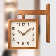 MJK钟表实木双面挂钟客厅家用时尚简约现代时钟挂墙轻奢拐角两面