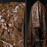 褐色岩石暗彩烫金再造皮革布 褶皱感外套裤裙创意服装设计师面料
