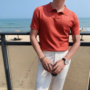 夏季型男短袖针织POLO衫男士潮牌轻熟风英伦潮流纯色修身冰丝t恤