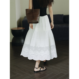 MIXABO重工法式白色花边长裙夏季小众高级蛋糕裙半身裙女棉设计感