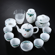 德化白瓷功夫茶具套装，家用简约手绘泡，茶壶盖碗喝茶茶具茶杯套装