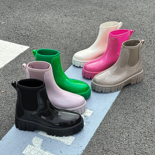 韩版雨鞋女士春秋，外穿时尚果冻马丁靴短筒雨靴厚底防水鞋水靴