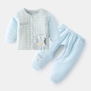 宝宝棉衣冬季中厚保暖套装，夹棉新生婴儿，衣服0-3-6月加棉服两件套