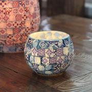 中式青花瓷玻璃手工马赛克创意烛台浪漫烛光晚餐茶室增添氛围装饰