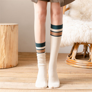 长袜子女小腿袜秋冬季羊毛，保暖纯棉ins潮日系条纹学生高筒及膝袜