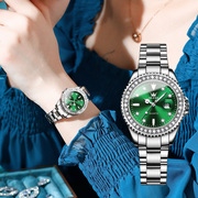 品牌女士手表女表绿水鬼轻奢复古时尚个性镶钻小绿表防水