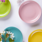 彩色陶瓷餐具彩色陶瓷盘 家用菜盘 深盘 浮雕心形汤盘满