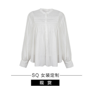sq白色法式长袖衬衫女夏薄款设计感宫廷风棉麻防晒上衣