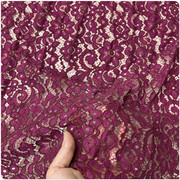 紫红花重磅镂空股线蕾丝布料，高档连衣裙旗袍包裙时装上衣服装面料