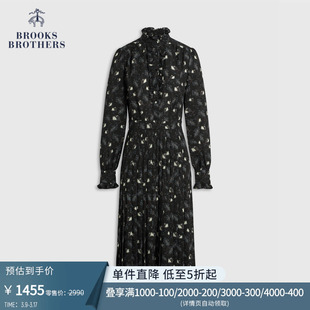 brooksbrothers布克兄弟女春猫头鹰印花百褶下摆气质收腰连衣裙