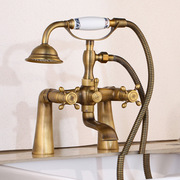 仿古铜浴缸淋浴龙头套装，双旋钮混合水龙头旋转浴缸喷头淋浴
